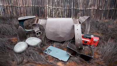 Adjustable black leather waist bag