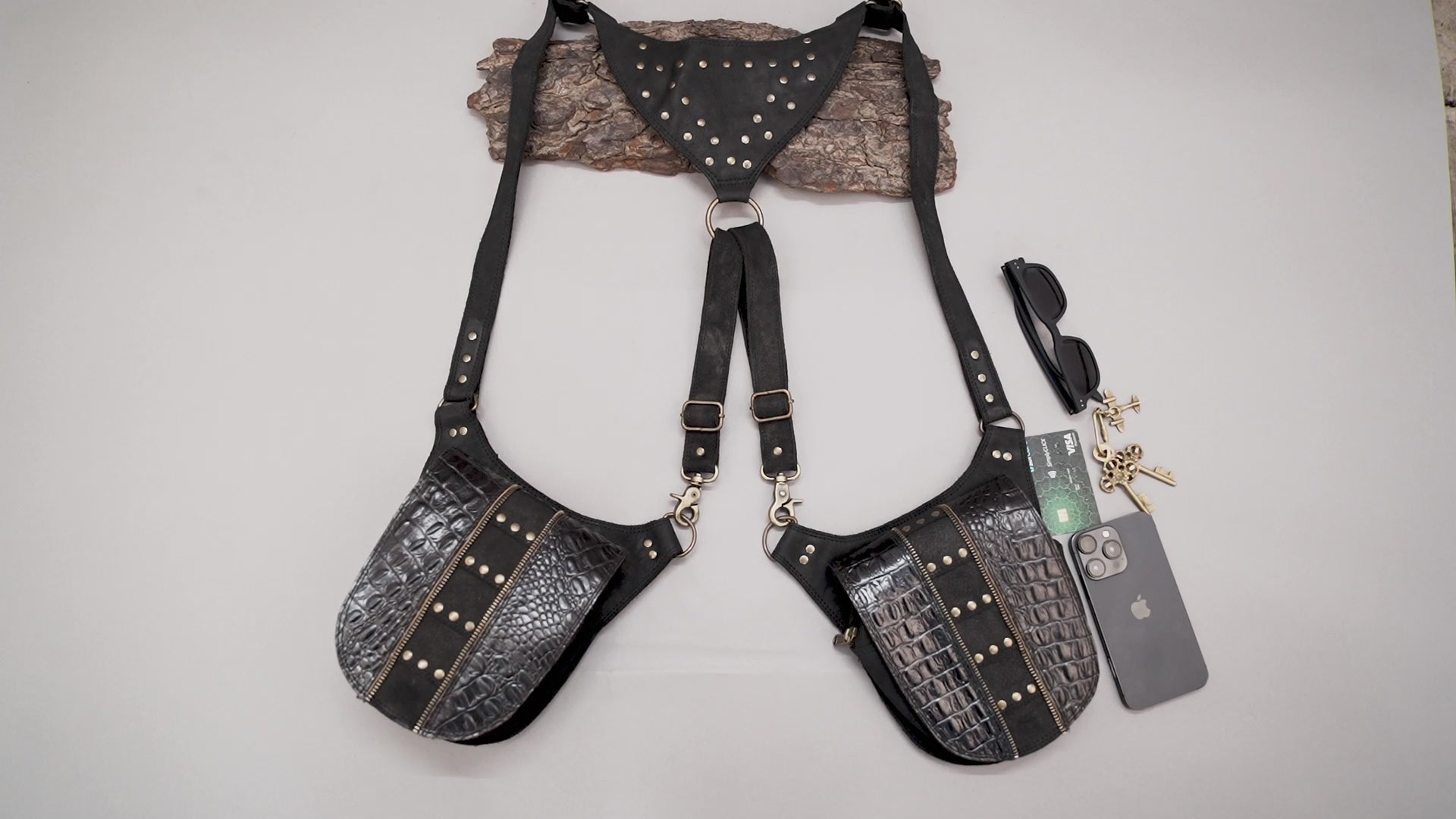 Gothic festival fashion black leather shoulder harness   