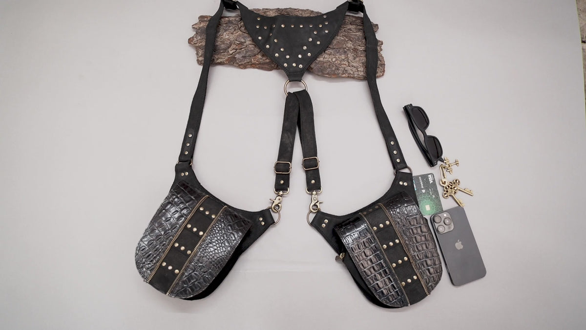 Gothic festival fashion black leather shoulder harness   