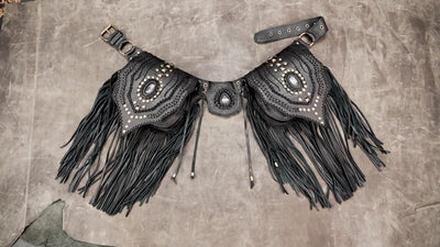 Artisan leather waist belt with decorative fringe
