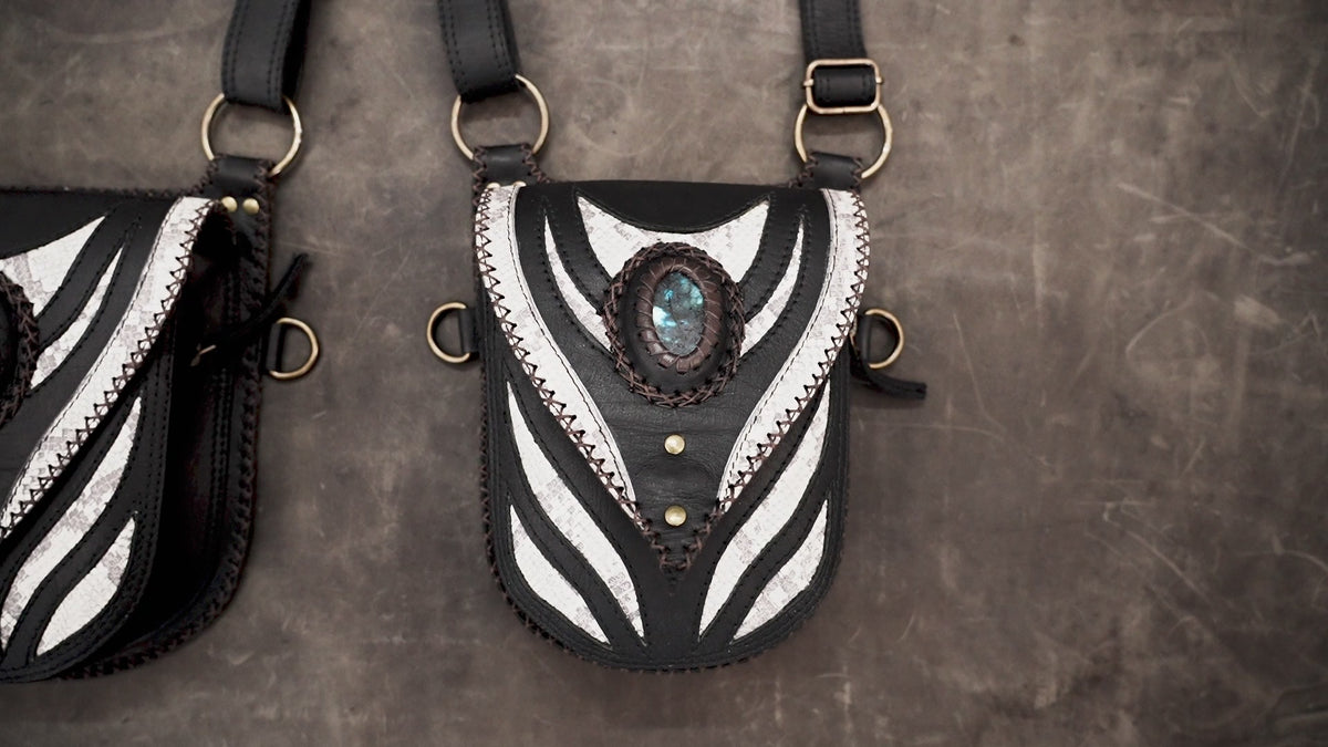 Black festival utility belt harness with matching holster bags