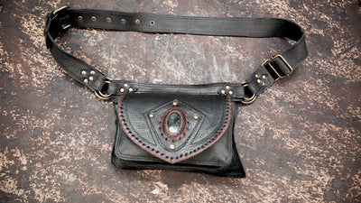 Handmade leather waist belt bag with brass hardware