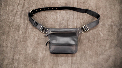 Handcrafted leather hip pouch with zippered front pocket