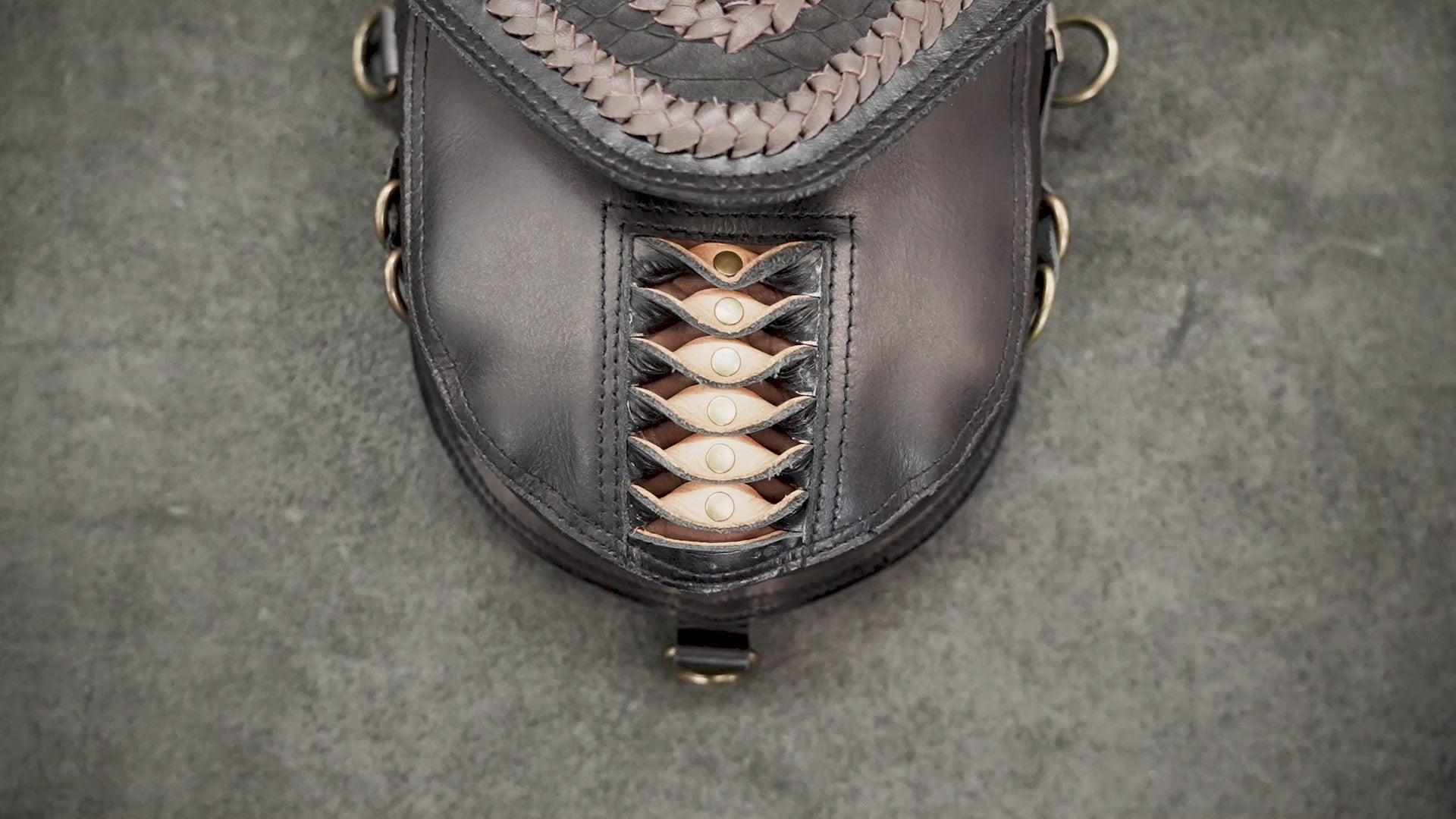 Gothic Festival Leather Holster Bag with Decorative Metal Studs and Stone Inlays