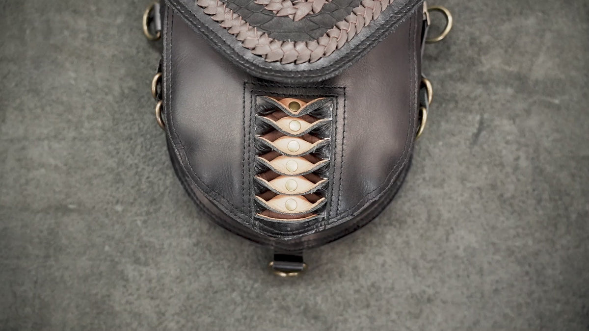 Gothic Festival Leather Holster Bag with Decorative Metal Studs and Stone Inlays