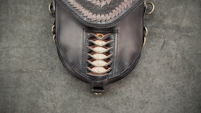 Gothic Festival Leather Holster Bag with Decorative Metal Studs and Stone Inlays