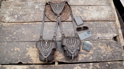 Unisex brown leather bag harness for cosplay festivals and alternative outfits