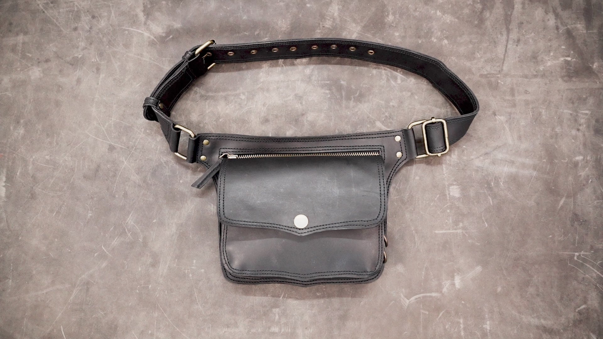 Black leather crossbody waist pouch