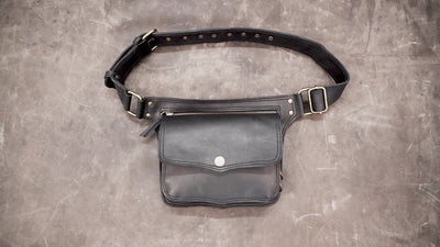 Black leather crossbody waist pouch