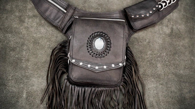 Adjustable leather festival belt bag with multiple zipper pockets