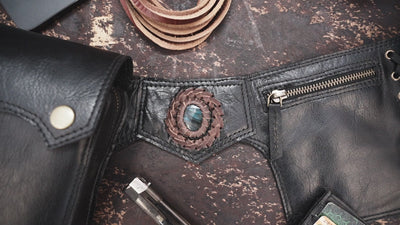 Decorative leather waist holster with zipper and snap pouches