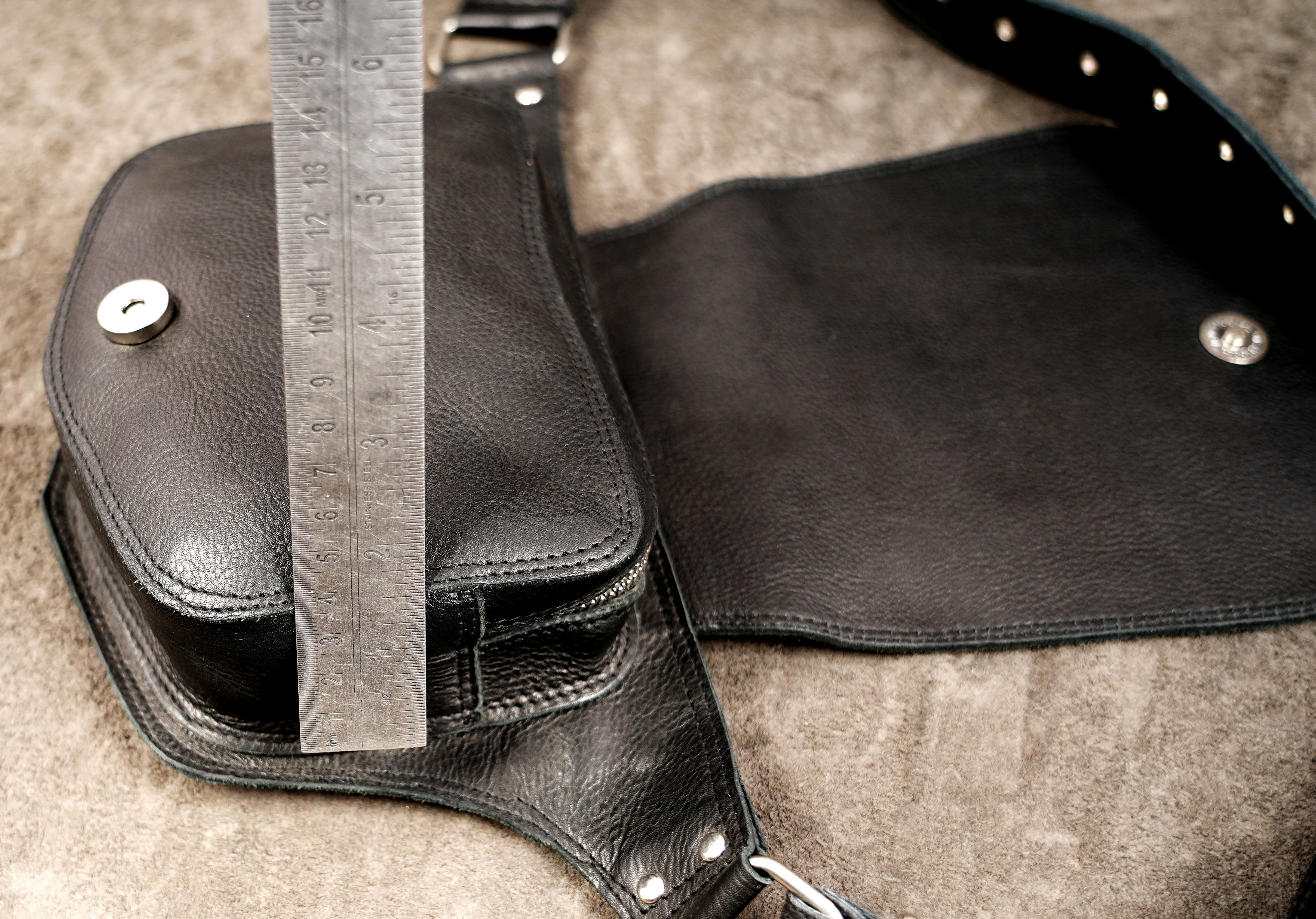 Handcrafted leather waist bag with adjustable long strap